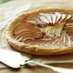 Easy Pear tart with silver cake server