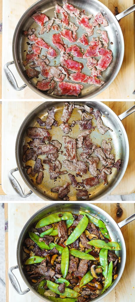 how to cook Asian beef and snow peas - step by step photos