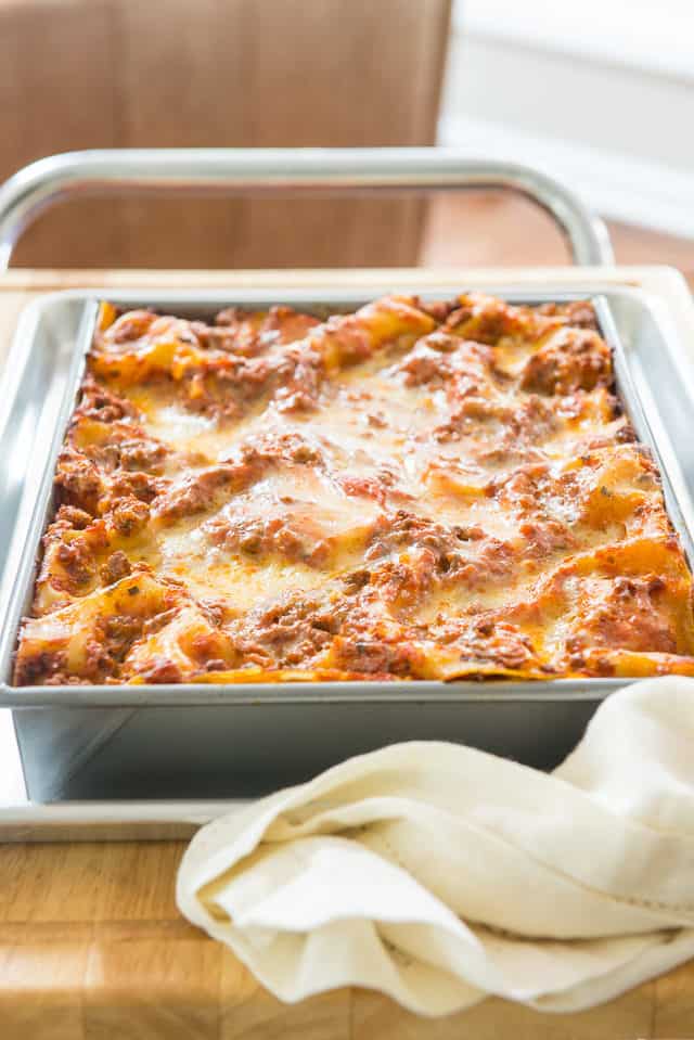 Lasagna - Made with Tomato Meat Sauce and Shredded Mozzarella and Parmesan Cheeses
